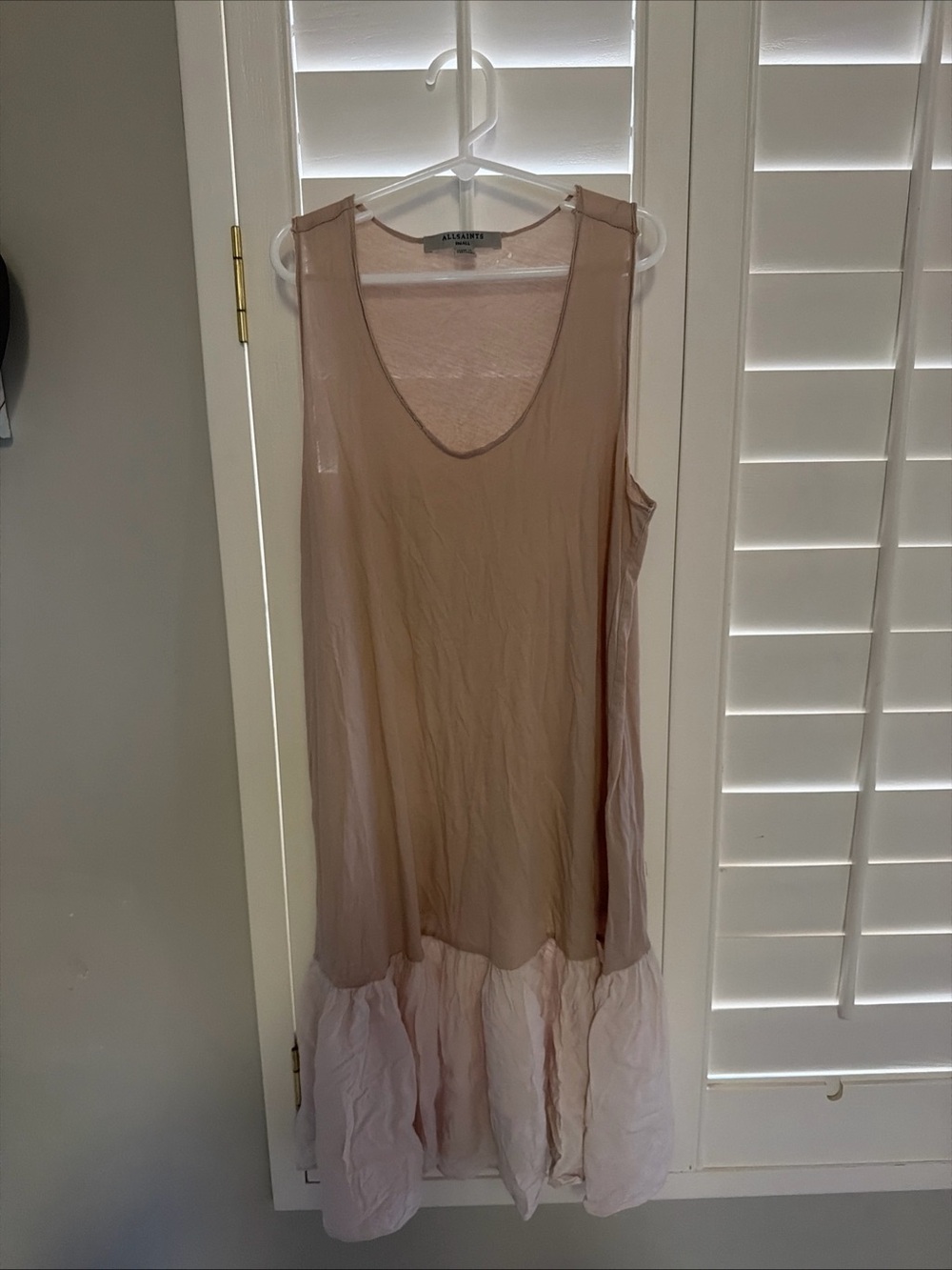 All Saints Two-Tone Sleeveless Slip Dress in tan snd cream